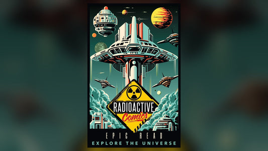 Radioactive Comics retro sci-fi poster — comic book subscriptions and pull list guide