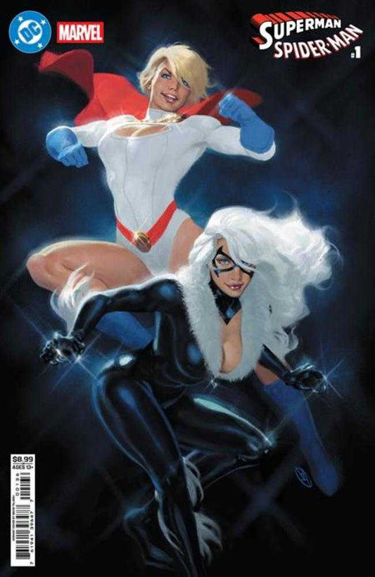DC MARVEL SUPERMAN SPIDER-MAN #1 (ONE SHOT) COVER V DAVID TALASKI POWER GIRL & BLACK CAT CARD STOCK VARIANT